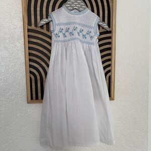 White and Blue Embroidered Kids Dress